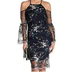 NWT NANETTE LEPORE very black dress Spring Bloom Open shoulder dress Sz 8